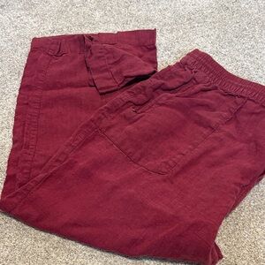 Athleta Women's Burgundy Wide Leg Linen Pants